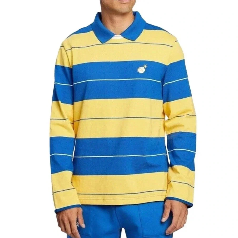 NEW The Hundreds X Puma Polo Crew Shirt Olympian Blue Striped Blue Yellow Mens M